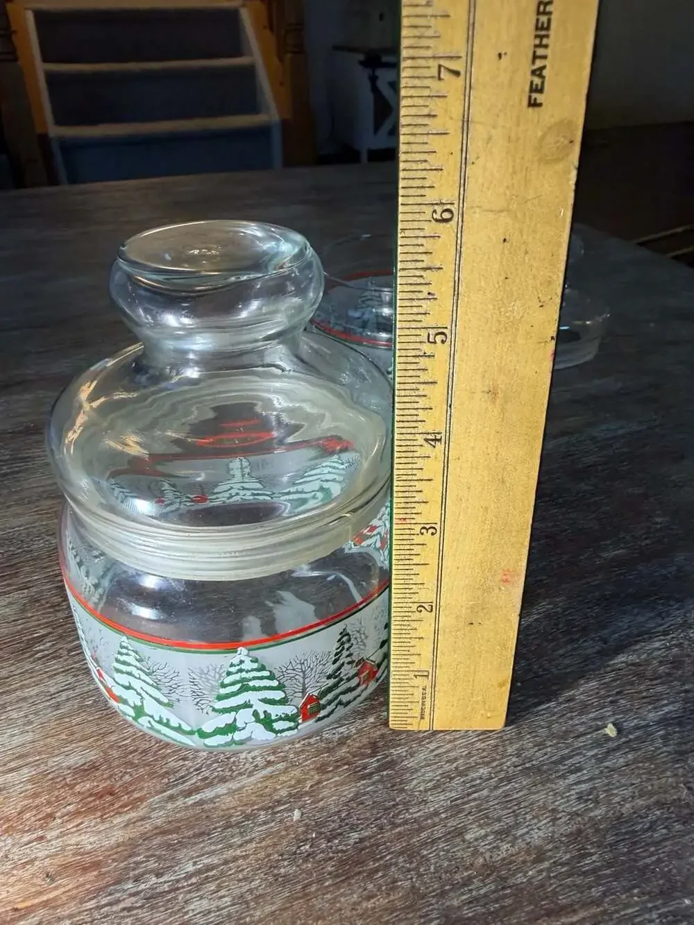 KIG Indonesia Vintage Winter Snow Scene Glass Candy Jars with Lids - Set of 3
